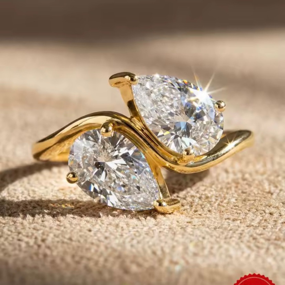 Gold Pear CZ Statement Ring - Women Jewelry